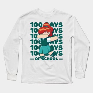 100 Days of school typography featuring a Dabbing girl #3 Long Sleeve T-Shirt